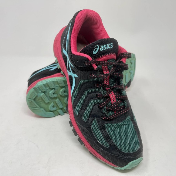 ASICS Gel Fuji Attack 5 Women's 7 1/2 Black Pink Green Sneakers 572:J.3.1 - Picture 8 of 13